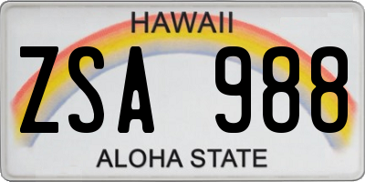 HI license plate ZSA988