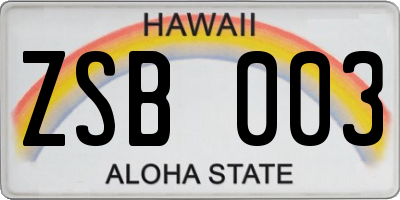 HI license plate ZSB003