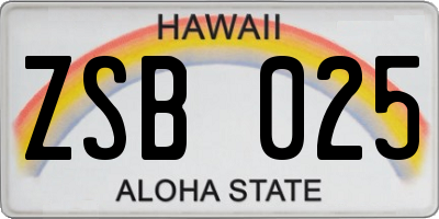HI license plate ZSB025