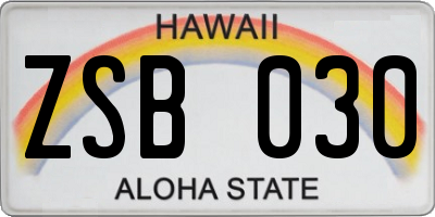 HI license plate ZSB030