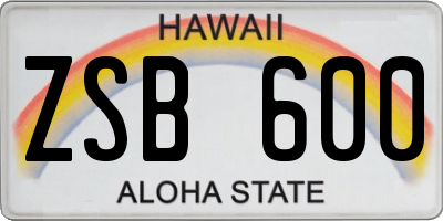 HI license plate ZSB600