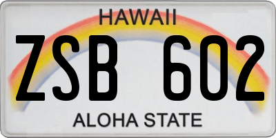 HI license plate ZSB602