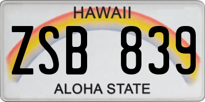 HI license plate ZSB839