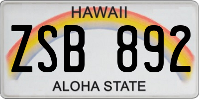 HI license plate ZSB892