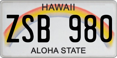 HI license plate ZSB980