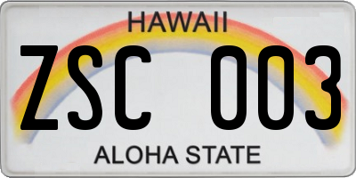 HI license plate ZSC003