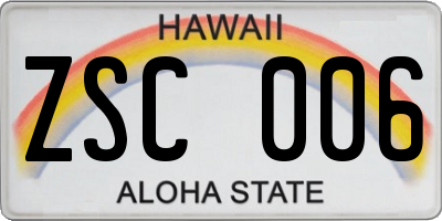 HI license plate ZSC006