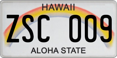 HI license plate ZSC009