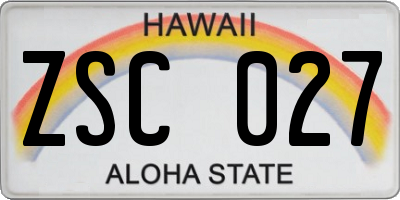 HI license plate ZSC027
