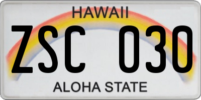 HI license plate ZSC030