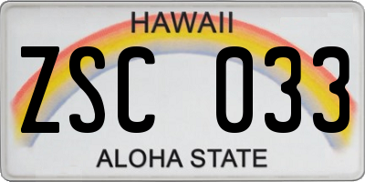 HI license plate ZSC033