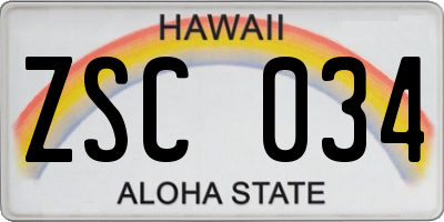 HI license plate ZSC034