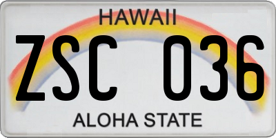 HI license plate ZSC036