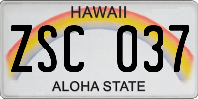 HI license plate ZSC037
