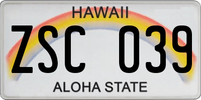 HI license plate ZSC039