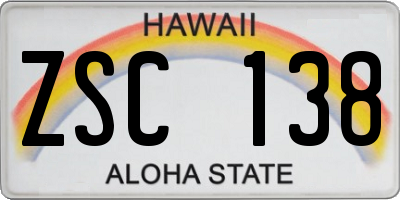 HI license plate ZSC138