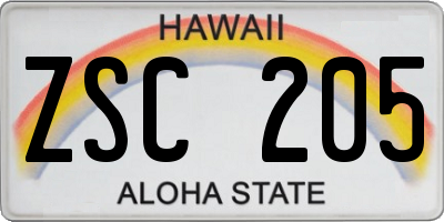 HI license plate ZSC205