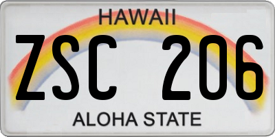 HI license plate ZSC206