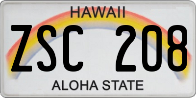 HI license plate ZSC208