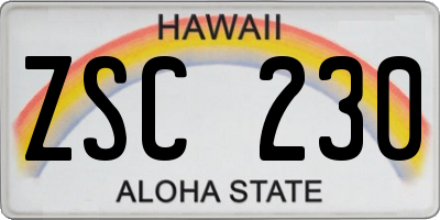 HI license plate ZSC230