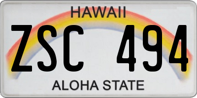 HI license plate ZSC494