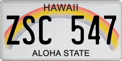 HI license plate ZSC547