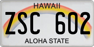 HI license plate ZSC602