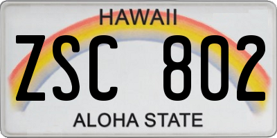 HI license plate ZSC802