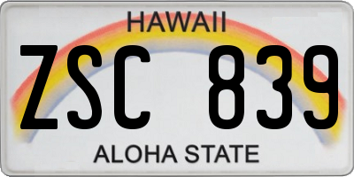 HI license plate ZSC839