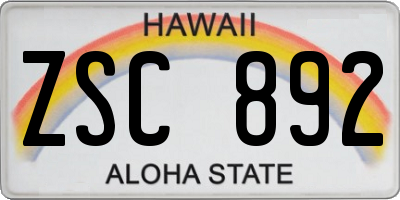 HI license plate ZSC892