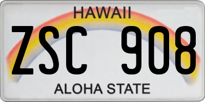 HI license plate ZSC908