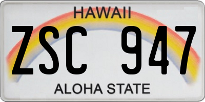 HI license plate ZSC947