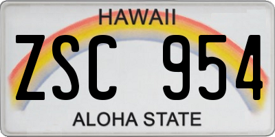 HI license plate ZSC954