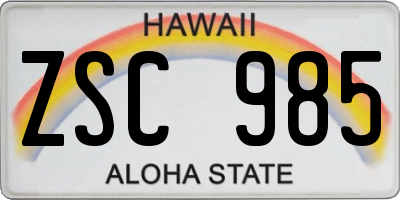 HI license plate ZSC985