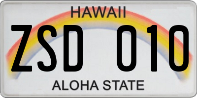 HI license plate ZSD010