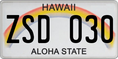 HI license plate ZSD030