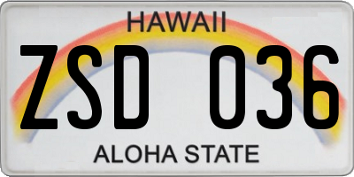 HI license plate ZSD036