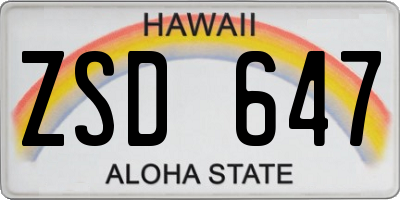HI license plate ZSD647