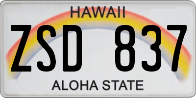 HI license plate ZSD837