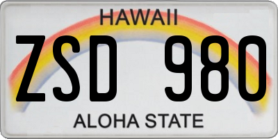 HI license plate ZSD980