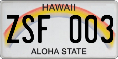 HI license plate ZSF003