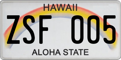 HI license plate ZSF005