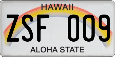 HI license plate ZSF009