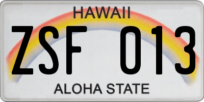 HI license plate ZSF013