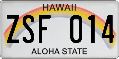 HI license plate ZSF014