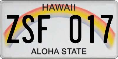 HI license plate ZSF017