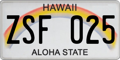 HI license plate ZSF025