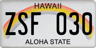 HI license plate ZSF030
