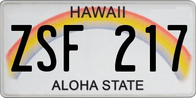 HI license plate ZSF217