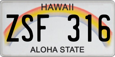 HI license plate ZSF316